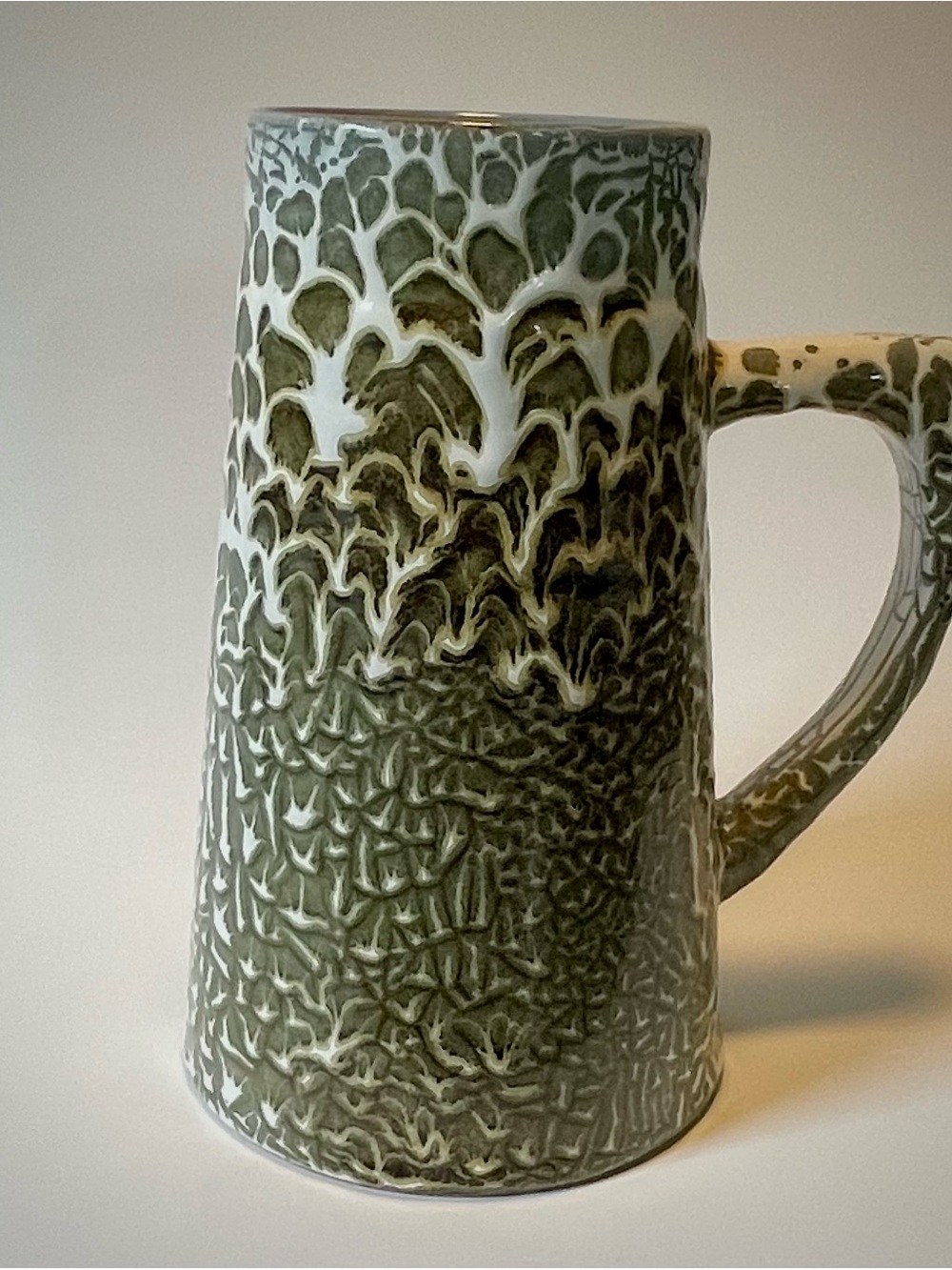 Vintage Olive Green Textured Ceramic Pitcher